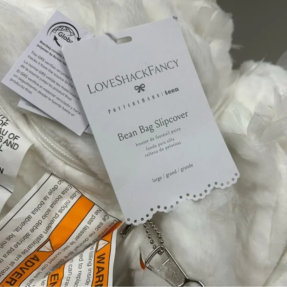 LoveShackFancy Pottery Barn Bow Bean Bag Chair Slipcover Only White NWT